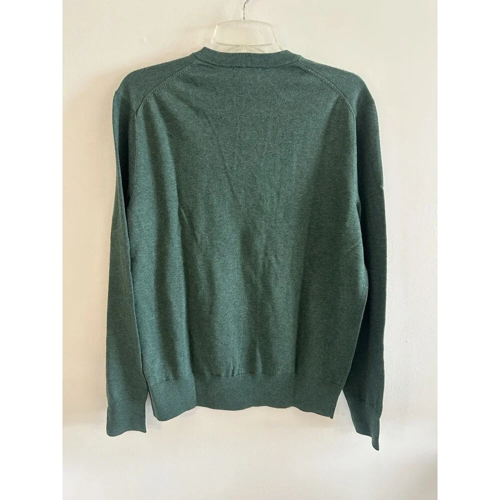 Brooks Brother Sweater Mens S Combed Cotton Dark Green V-Neck Long Sleeve